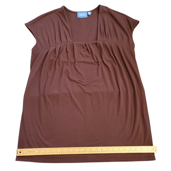 Simply Vera Vera Wang Women's Square Neck Pleated Tunic Top L Purple/Brown - Picture 8 of 11
